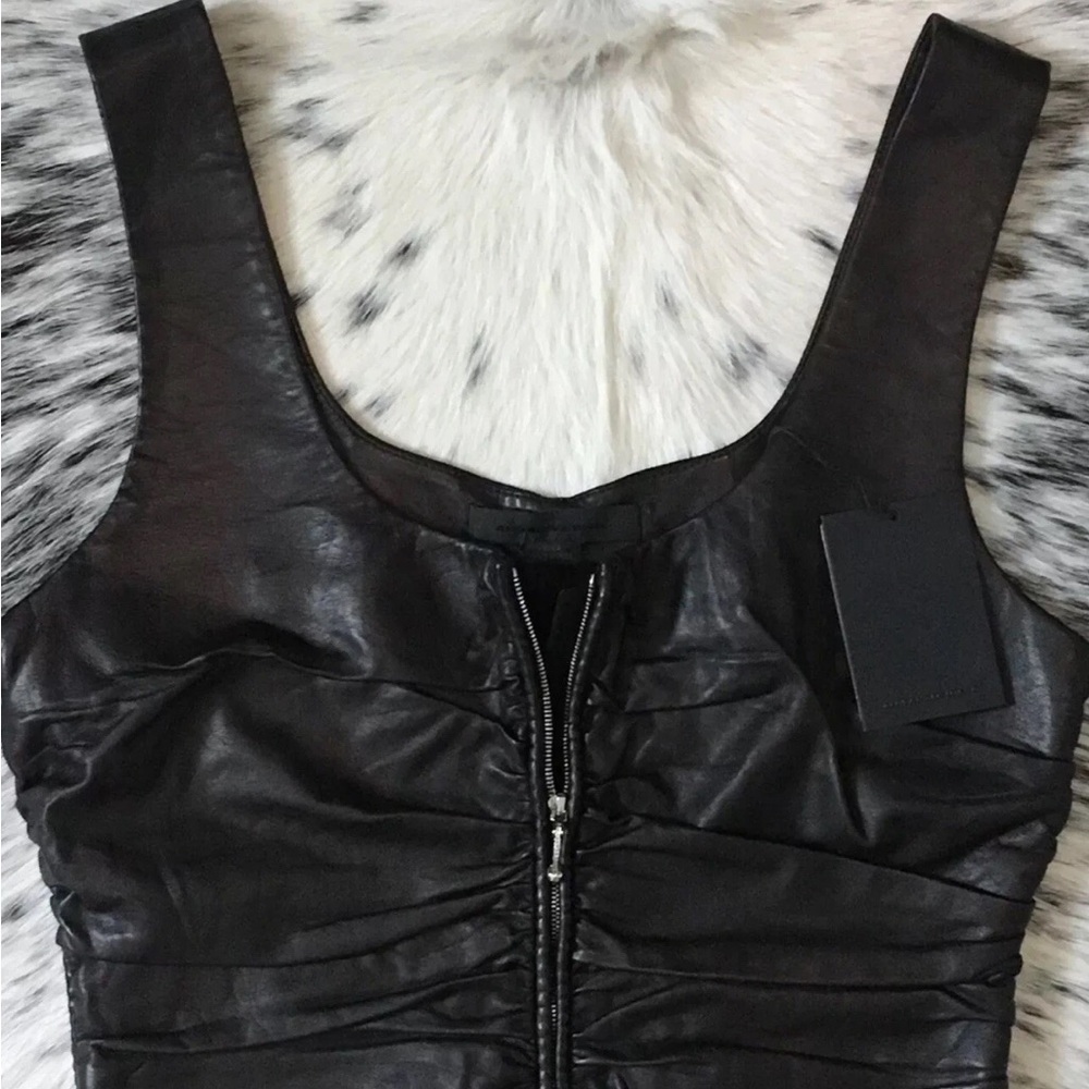 ALEXANDER WANG CROPPED ZIP FRONT LEATHER TANK, SZ 4